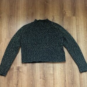 Lululemon Green And Navy Heathered Mock Neck Cotton‎ Wool Blend Sweater Size 6